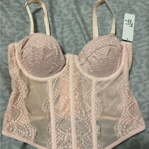Lace Longline Bustier Bra in Blush Pink - Women's Intimates